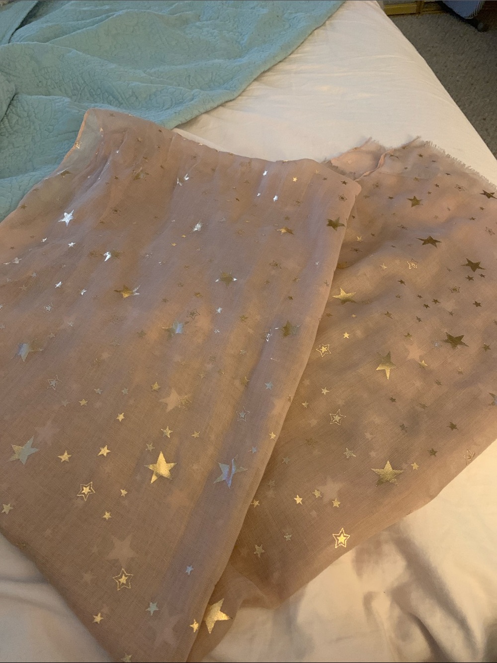 GAP Blush Scarf with Metallic Gold Star Print